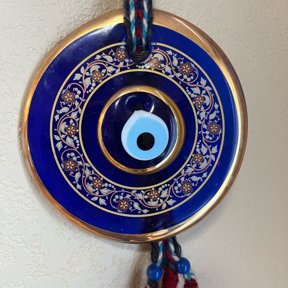 Evil Eye Macrame Decor Wall Hanging Handmade Blue Evil Eye Beads & Colorful Rope